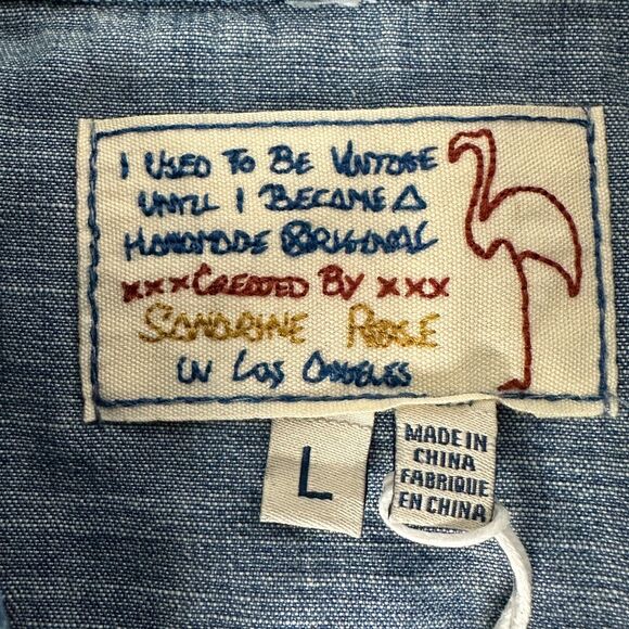 Sandrine Rose L'Artiste Embroidered Button Up Tunic Shirt Blue Women Large NWT - Picture 2 of 11